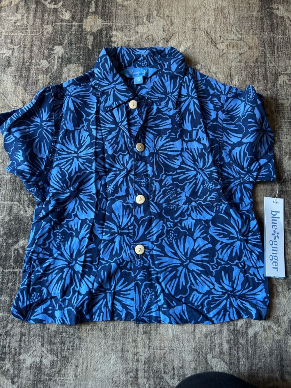 Blue Ginger Girls' Blue Floral Button-Down Shirt